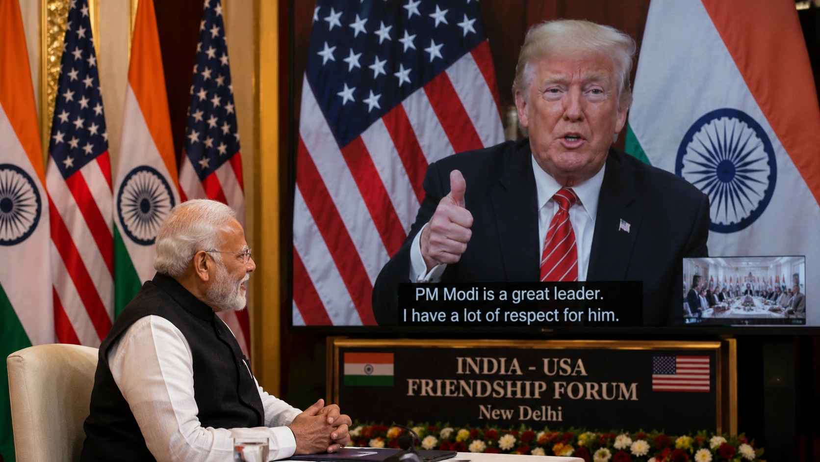 Donald Trump on PM Modi during live address at US Independence Day event in Delhi”