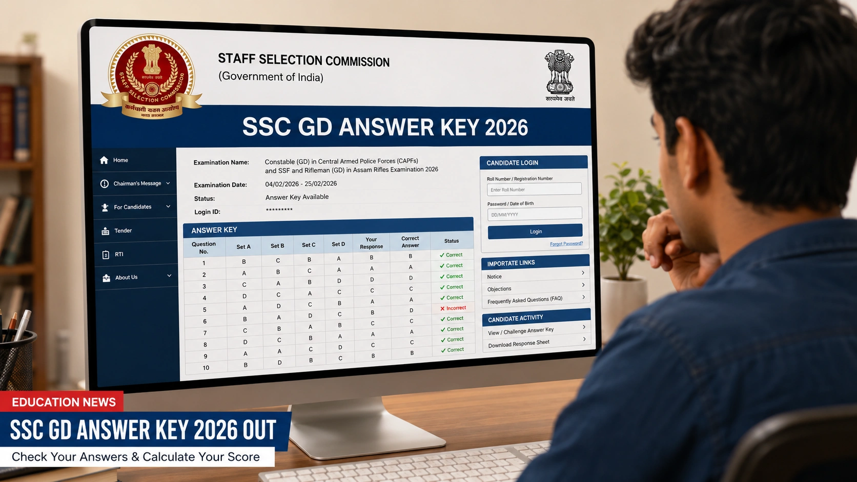 SSC GD Answer Key 2026 डाउनलोड करते हुए उम्मीदवार और ऑनलाइन रिस्पॉन्स शीट।