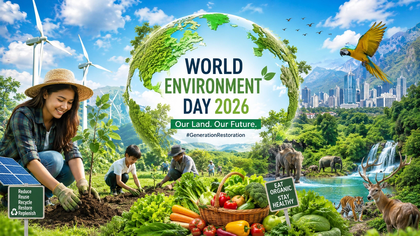 World Environment Day 2026 theme promoting sustainability, climate action, healthy nutrition, and environmental conservation