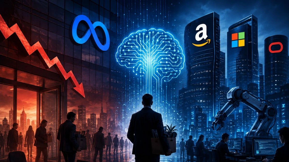AI Layoffs 2026 showing technology-driven job cuts in the global tech industry.